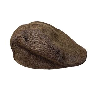 Vince Camuto Brown Herringbone Flat Cap Peaky Blinders Newsboy Ivy Hat Men OSFM